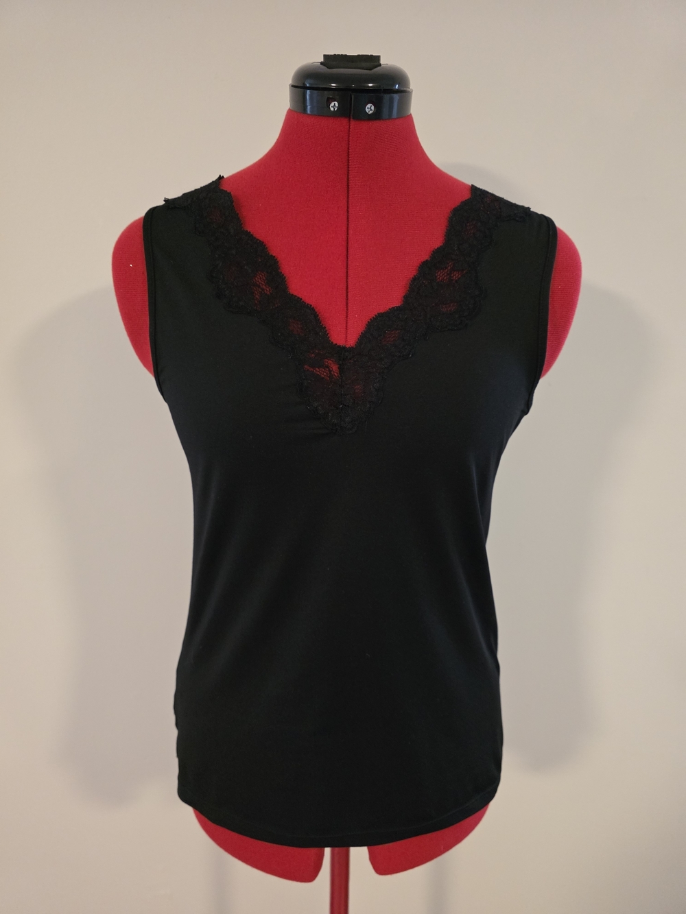 Arianne Black Lace-Trim V-Neck Tank Top - Women